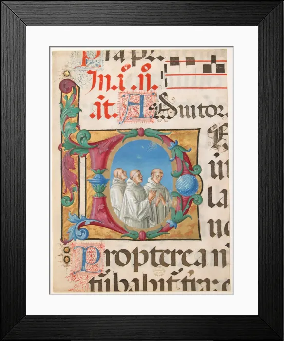 Framed Print : Manuscript Illumination with Singing Monks in an Initial D, from a Psalter, 1501-2
