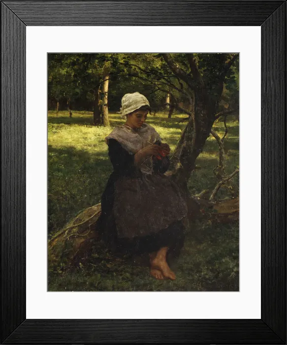 Framed Print : A Peasant Girl Knitting, ca. 1870. Creator: Jules Breton Framed Print : A Peasant Girl Knitting, ca. 1870. Creator: Jules Breton