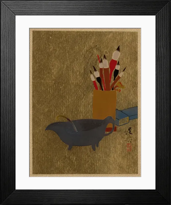 Framed Print : Kettle and Box with Paint Brushes, 1882. Creator: Shibata Zeshin Framed Print : Kettle and Box with Paint Brushes, 1882. Creator: Shibata Zeshin