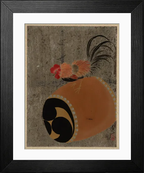 Framed Print : Cock on Drum, 1882. Creator: Shibata Zeshin