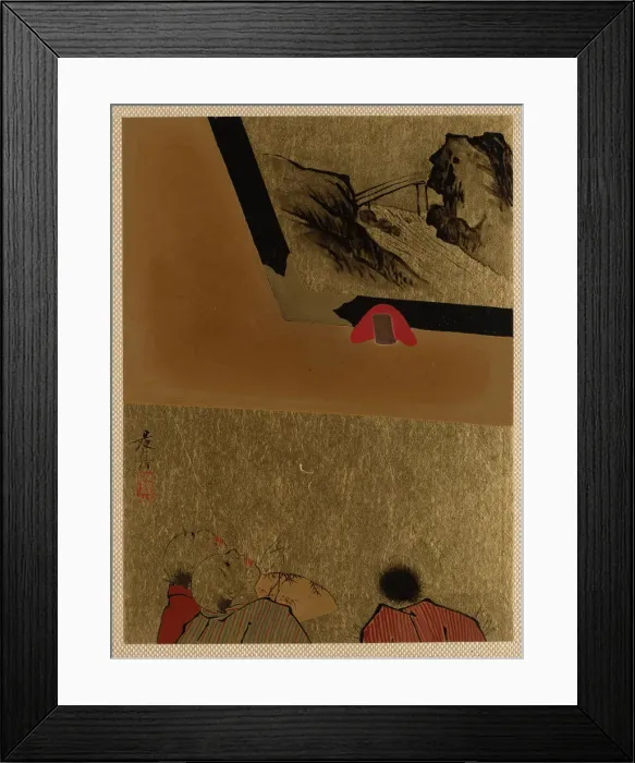 Framed Print : Three Men Looking at Framed Lacquer Drawing. Creator: Shibata Zeshin Framed Print : Three Men Looking at Framed Lacquer Drawing. Creator: Shibata Zeshin