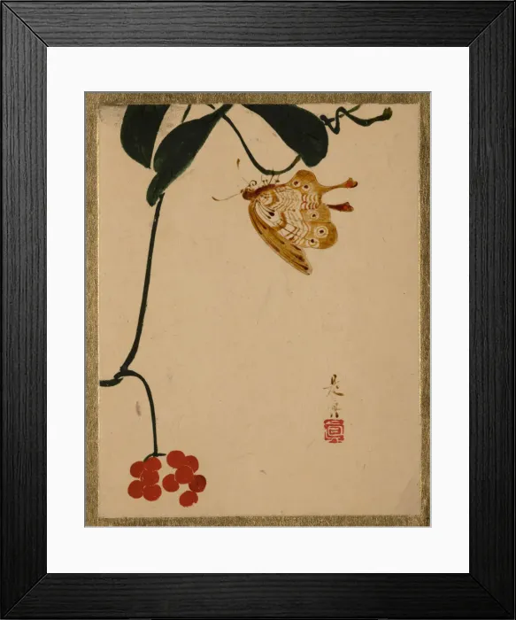 Framed Print : Red Berry Plant and Butterfly. Creator: Shibata Zeshin Framed Print : Red Berry Plant and Butterfly. Creator: Shibata Zeshin