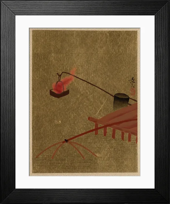 Framed Print : Fire Basket Suspended from Dock over a Fish Net in the Water. Creator: Shibata Zeshin Framed Print : Fire Basket Suspended from Dock over a Fish Net in the Water. Creator: Shibata Zeshin