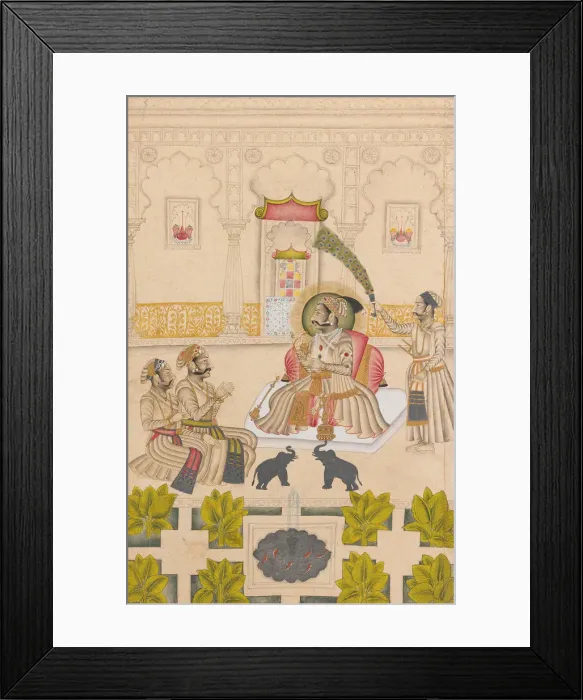 Framed Print : Maharana Amar Singh II Is Shown Two Silver Elephants, ca. 1705. Creator: Stipple Master Framed Print : Maharana Amar Singh II Is Shown Two Silver Elephants, ca. 1705. Creator: Stipple Master