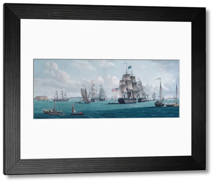 Framed Print : The U. S. Ship Franklin, with a View of the Bay of New York, 1820s or 1830s. Creator Framed Print : The U. S. Ship Franklin, with a View of the Bay of New York, 1820s or 1830s. Creator