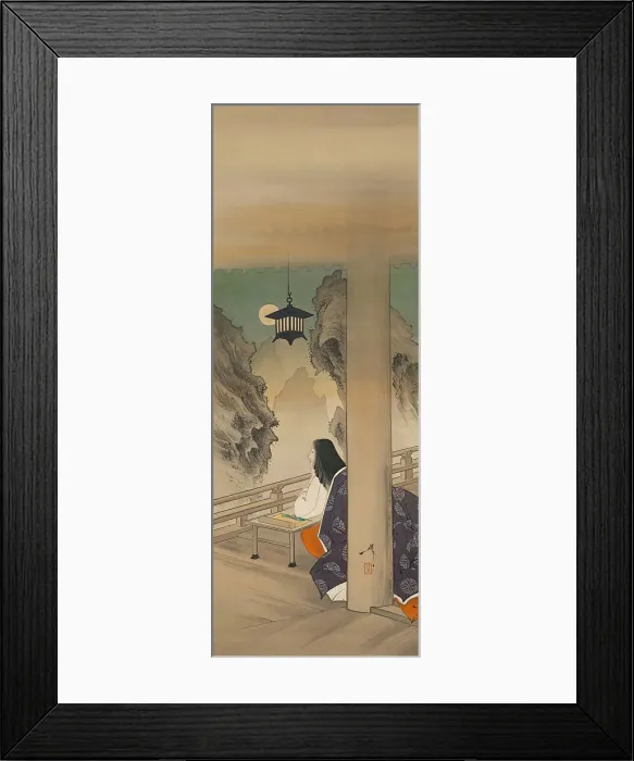 Framed Print : Murasaki Shikibu at Ishiyamadera Temple, based on the print... ca. 1892. Creator Framed Print : Murasaki Shikibu at Ishiyamadera Temple, based on the print... ca. 1892. Creator