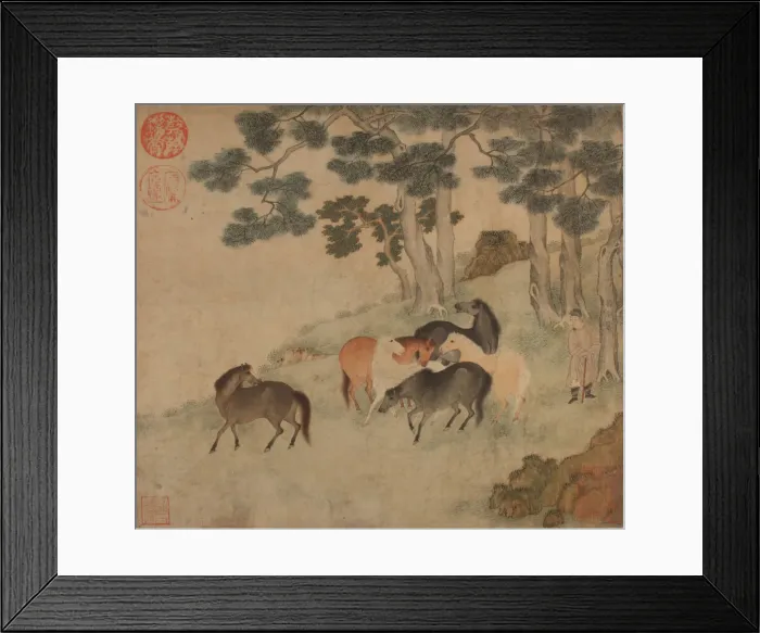 Framed Print : Horses in Landscape with Attendant. Creator: Unknown Framed Print : Horses in Landscape with Attendant. Creator: Unknown
