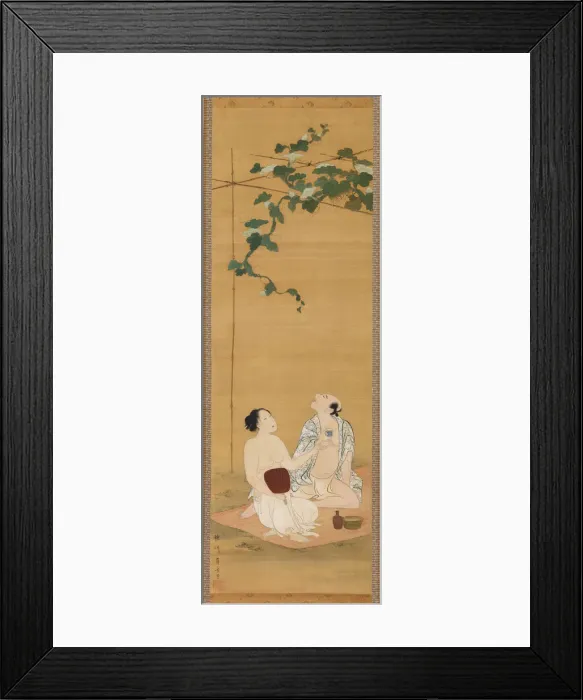 Framed Print : Enjoying the Evening Cool under a Gourd Trellis, early 19th century. Creator: Utagawa Toyohiro Framed Print : Enjoying the Evening Cool under a Gourd Trellis, early 19th century. Creator: Utagawa Toyohiro