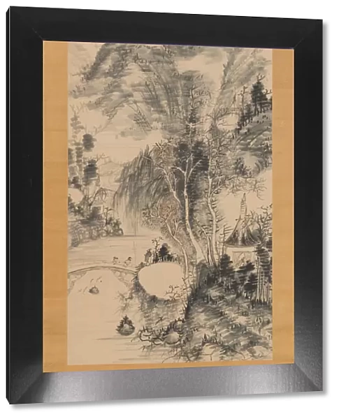 On a Rustic Bridge, Carrying a Zither (Yakyo hokin zu), 1814. Creator: Uragami Gyokudo