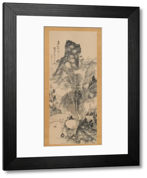 Framed Print : On a Rustic Bridge, Carrying a Zither (Yakyo hokin zu), 1814. Creator: Uragami Gyokudo Framed Print : On a Rustic Bridge, Carrying a Zither (Yakyo hokin zu), 1814. Creator: Uragami Gyokudo