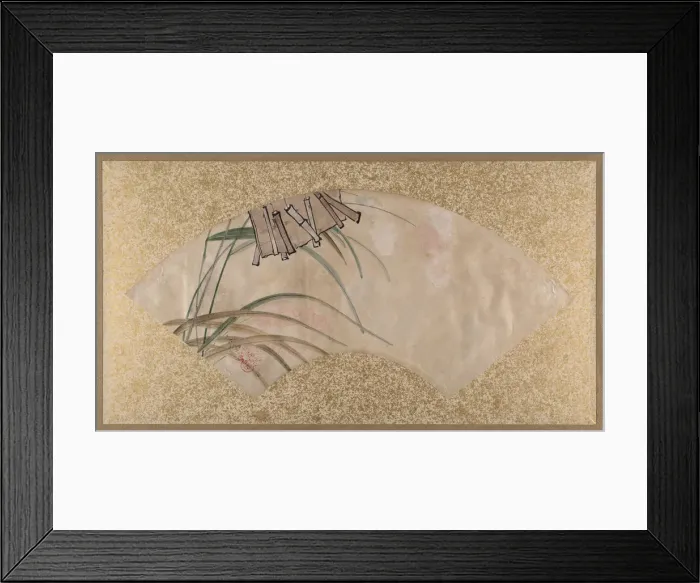 Framed Print : Flowers (pink and white) and Leaves, Clappers, late 19th century. Creator: Shibata Zeshin