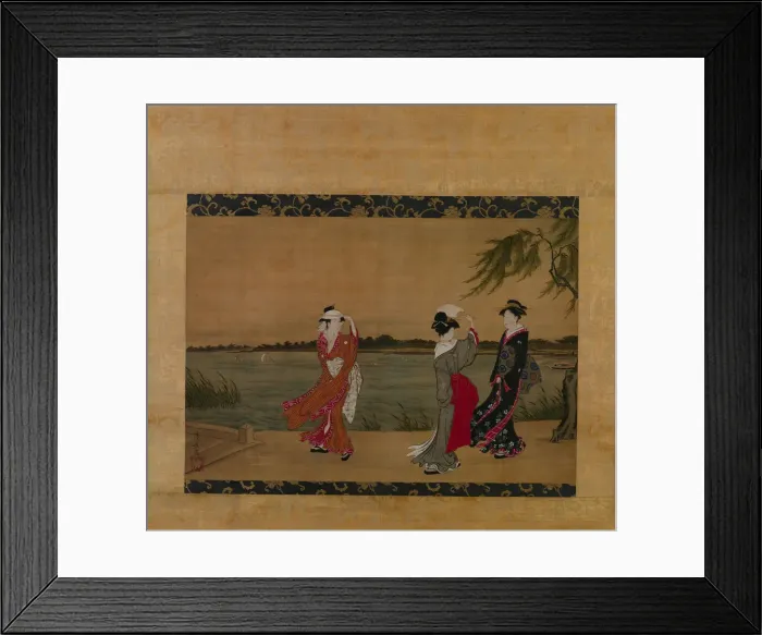 Framed Print : Three Girls on a Riverbank, early 19th century. Creator: Torii Kiyonaga Framed Print : Three Girls on a Riverbank, early 19th century. Creator: Torii Kiyonaga