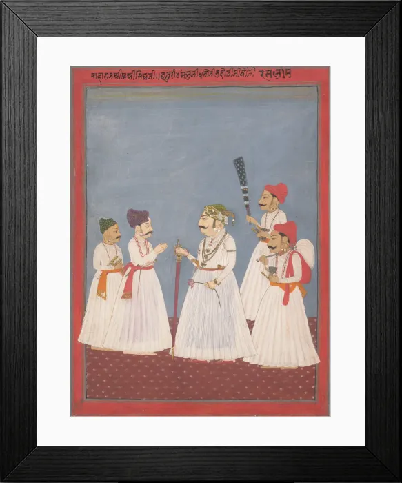 Framed Print : Prince with Four Attendants, late 18th-early 19th century. Creator: Sri Prathi Singh of Ratlam Framed Print : Prince with Four Attendants, late 18th-early 19th century. Creator: Sri Prathi Singh of Ratlam