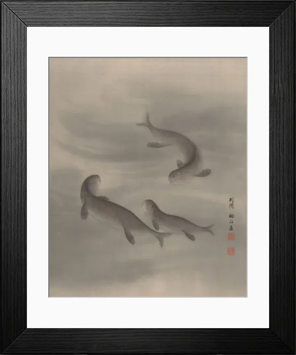 Framed Print : Otters Swimming, ca. 1890-92. Creator: Seki Shuko