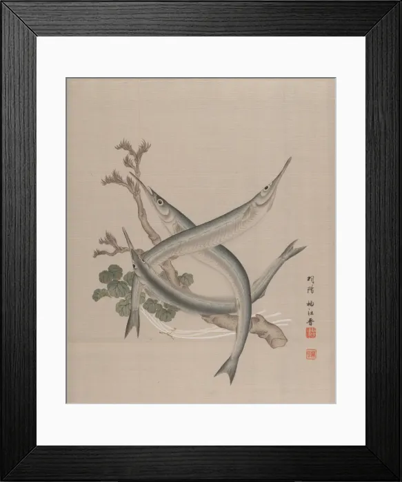 Framed Print : Three Fishes and a Branch, ca. 1890-92. Creator: Seki Shuko Framed Print : Three Fishes and a Branch, ca. 1890-92. Creator: Seki Shuko