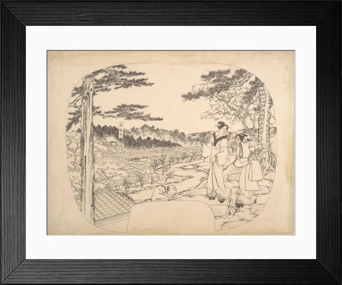 Framed Print : Two Women Admiring the Sights from a Vantage Point... the Zenpukuji Temple, 19th century Framed Print : Two Women Admiring the Sights from a Vantage Point... the Zenpukuji Temple, 19th century