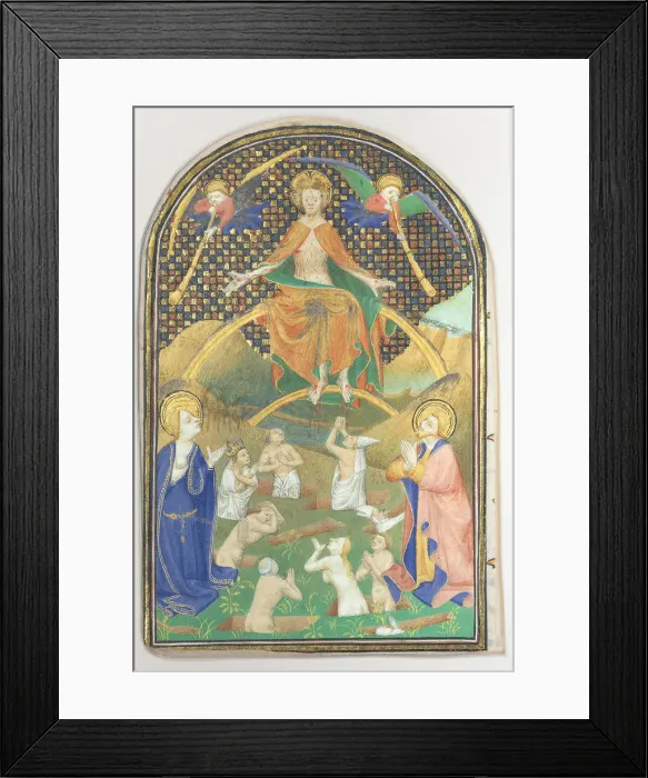 Framed Print : Manuscript Leaf with the Last Judgment, from a Book of Hours, ca. 1400. Creator: Unknown Framed Print : Manuscript Leaf with the Last Judgment, from a Book of Hours, ca. 1400. Creator: Unknown
