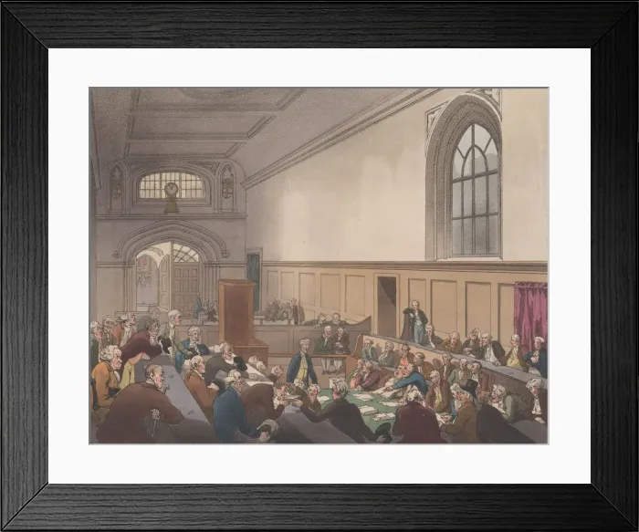 Framed Print : Guildhall, Examination of a Bankrupt before his Creditors (Microcosm of London Framed Print : Guildhall, Examination of a Bankrupt before his Creditors (Microcosm of London