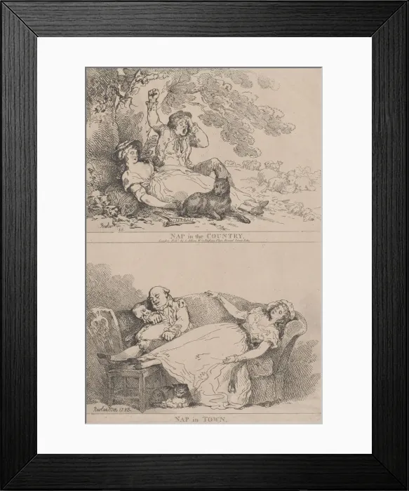 Framed Print : Nap in the Country, Nap in Town, 1785. 1785. Creator: Thomas Rowlandson Framed Print : Nap in the Country, Nap in Town, 1785. 1785. Creator: Thomas Rowlandson