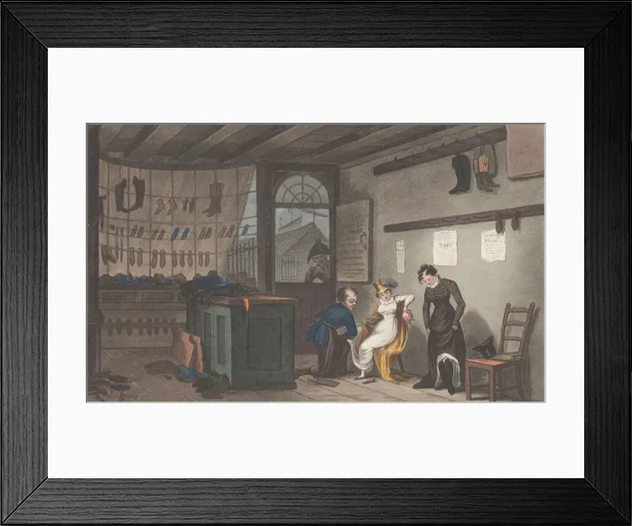 Framed Print : Boot & Shoe Shop, from Poetical Sketches of Scarborough, 1813. 1813 Framed Print : Boot & Shoe Shop, from Poetical Sketches of Scarborough, 1813. 1813