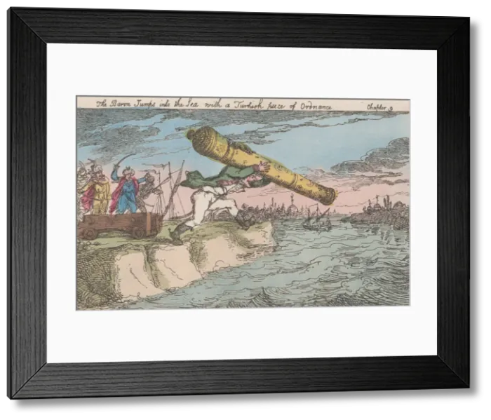 Framed Print : The Baron Jumps into the Sea with a Turkish piece of Ordnance, [1809], re