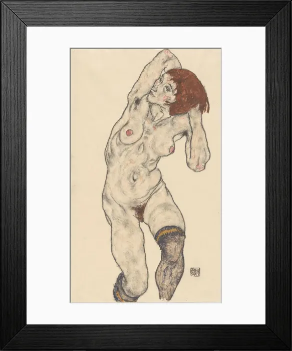 Framed Print : Nude in Black Stockings, 1917. Creator: Egon Schiele Framed Print : Nude in Black Stockings, 1917. Creator: Egon Schiele