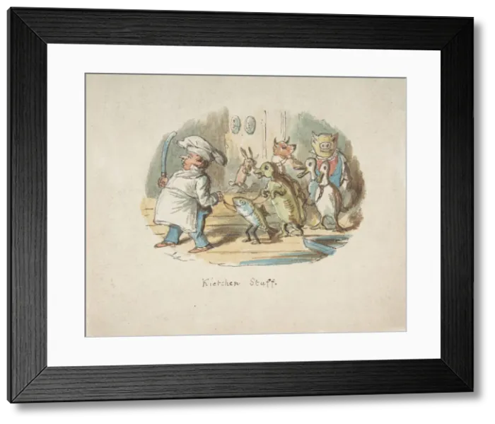 Framed Print : Kitchen Staff (recto); Mountainous Landscape with Hiker (verso), 1837-64 Framed Print : Kitchen Staff (recto); Mountainous Landscape with Hiker (verso), 1837-64