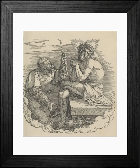 Framed Print : The Man of Sorrows Mocked by a Soldier, Frontispiece to the Great Passion. n. d. n. d Framed Print : The Man of Sorrows Mocked by a Soldier, Frontispiece to the Great Passion. n. d. n. d