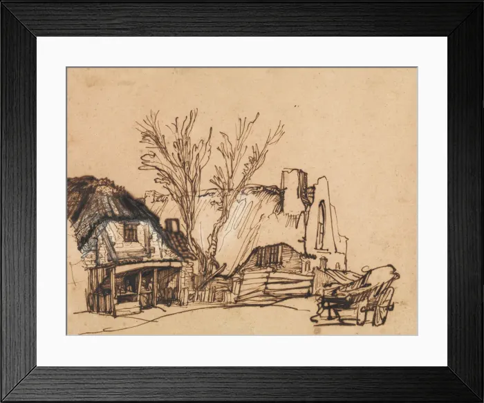 Framed Print : Two Cottages, ca. 1636. Creator: Rembrandt Harmensz van Rijn Framed Print : Two Cottages, ca. 1636. Creator: Rembrandt Harmensz van Rijn