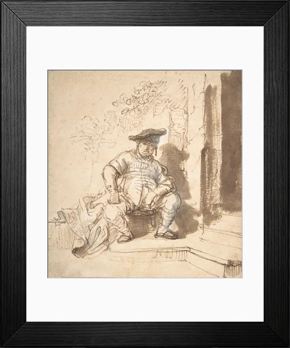 Framed Print : Seated Man Wearing a Flat Cap, 1635-40. Creator: Rembrandt Harmensz van Rijn Framed Print : Seated Man Wearing a Flat Cap, 1635-40. Creator: Rembrandt Harmensz van Rijn