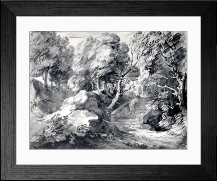 Framed Print : Wooded Landscape with a Man Crossing a Bridge, early 1780s. Creator: Thomas Gainsborough Framed Print : Wooded Landscape with a Man Crossing a Bridge, early 1780s. Creator: Thomas Gainsborough