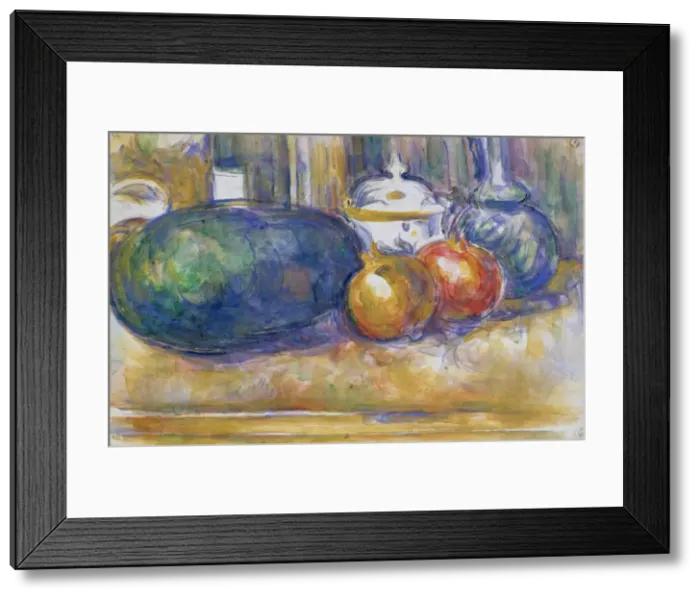 Framed Print : Still-Life with a Watermelon and Pomegranates, 1900-1906. Creator: Paul Cezanne Framed Print : Still-Life with a Watermelon and Pomegranates, 1900-1906. Creator: Paul Cezanne