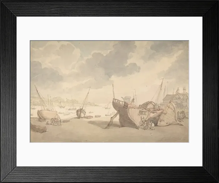 Framed Print : Harbor scene with the tide out, and beached boats, 1775-1827. Creator: Thomas Rowlandson Framed Print : Harbor scene with the tide out, and beached boats, 1775-1827. Creator: Thomas Rowlandson