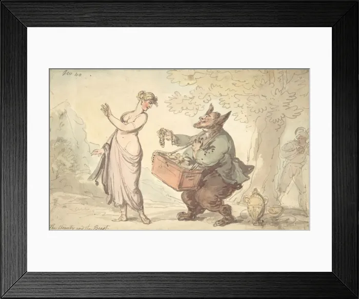 Framed Print : Beauty and the Beast, 18th-19th century. Creator: Attributed to Thomas Rowlandson Framed Print : Beauty and the Beast, 18th-19th century. Creator: Attributed to Thomas Rowlandson