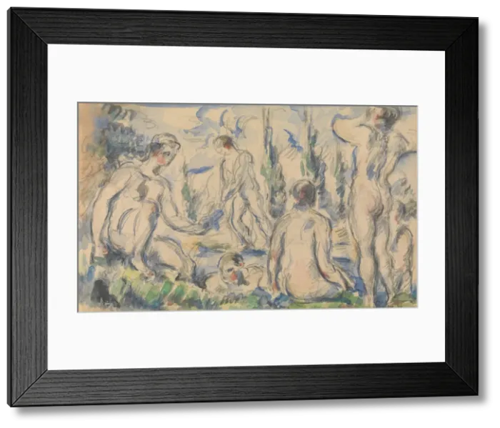 Framed Print : Bathers (recto); Landscape (verso), ca. 1888 (recto); n. d. (verso). Creator: Paul Cezanne Framed Print : Bathers (recto); Landscape (verso), ca. 1888 (recto); n. d. (verso). Creator: Paul Cezanne
