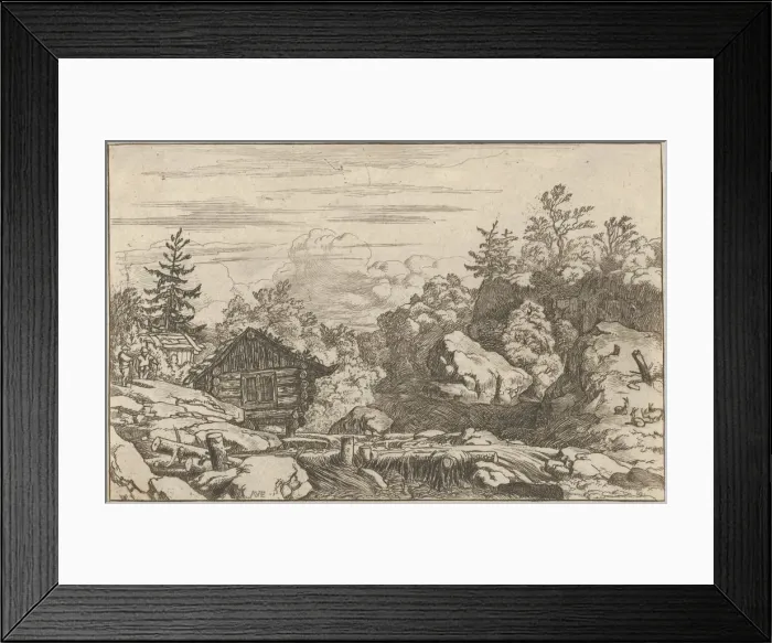 Framed Print : The Cottages at the Bank, 17th century. Creator: Allart van Everdingen Framed Print : The Cottages at the Bank, 17th century. Creator: Allart van Everdingen