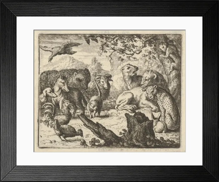 Framed Print : The Lion Announces a Durable Peace to the Animals who Surround Him, 1650-75
