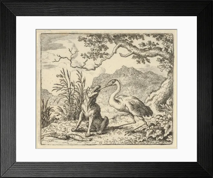 Framed Print : The Stork Removes a Bone from the Wolfs Throat from Hendrick van Alcmars Renard The F Framed Print : The Stork Removes a Bone from the Wolfs Throat from Hendrick van Alcmars Renard The F