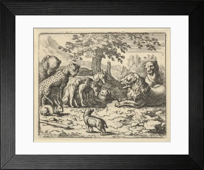 Framed Print : The Lion Takes the Advice of the Other Animals for Renards Punishment, 1650-75 Framed Print : The Lion Takes the Advice of the Other Animals for Renards Punishment, 1650-75