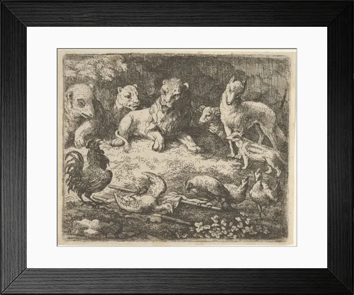 Framed Print : The Rooster Accuses Renard of the Murder of One of His Chickens, mid-17th century Framed Print : The Rooster Accuses Renard of the Murder of One of His Chickens, mid-17th century