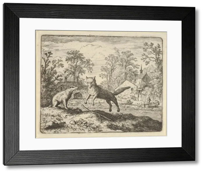 Framed Print : The Badger Imposes as Punishment to Jump Three Times Over a Stick on the Ground, 1650-75 Framed Print : The Badger Imposes as Punishment to Jump Three Times Over a Stick on the Ground, 1650-75