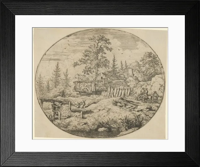 Framed Print : The Landscape with the Wooden Bridge, 17th century. Creator: Allart van Everdingen Framed Print : The Landscape with the Wooden Bridge, 17th century. Creator: Allart van Everdingen