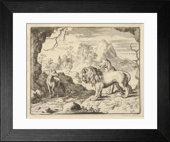 Framed Print : Renard Convinces the Lion and Lioness of Finding a Treasure His Father Stole from Them Framed Print : Renard Convinces the Lion and Lioness of Finding a Treasure His Father Stole from Them