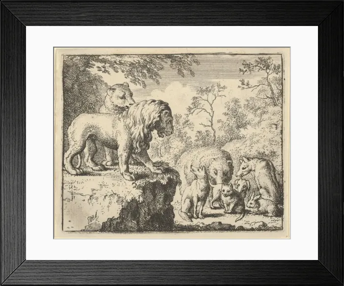 Framed Print : The Lion and the Lioness Pardon Renard and Order the Other Animals to Forget His Crimes Framed Print : The Lion and the Lioness Pardon Renard and Order the Other Animals to Forget His Crimes