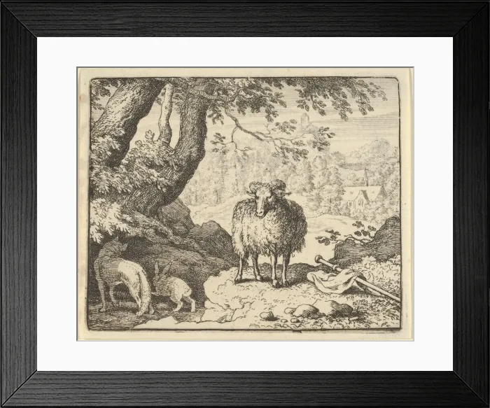Framed Print : Renard Convinces the Rabbit to Enter His Burrow and Kills Him, 1650-75 Framed Print : Renard Convinces the Rabbit to Enter His Burrow and Kills Him, 1650-75