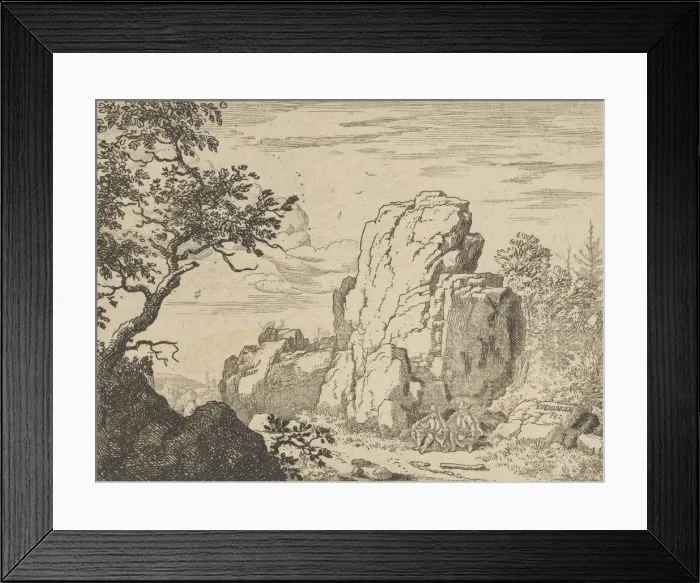 Framed Print : Two Men Seated at the Foot of a High Rock, 17th century. Creator: Allart van Everdingen Framed Print : Two Men Seated at the Foot of a High Rock, 17th century. Creator: Allart van Everdingen