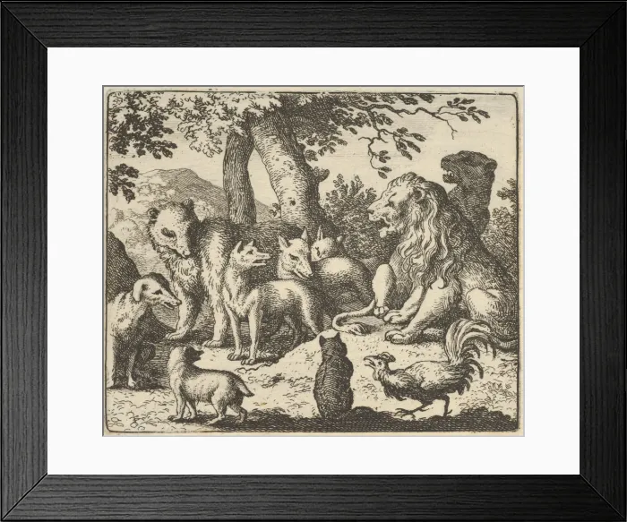 Framed Print : Renard Exonerates Himself of His Crimes Before the Lion, 1650-75 Framed Print : Renard Exonerates Himself of His Crimes Before the Lion, 1650-75