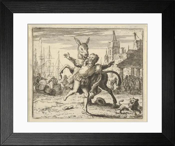 Framed Print : The Ass, Jealous of the Attention the Dog Is Getting From His Master, Looks to Imitate