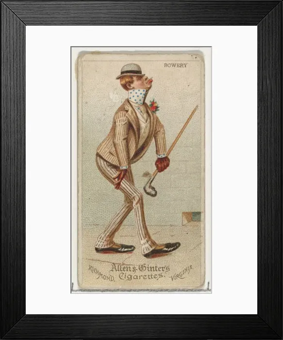Framed Print : Bowery, from Worlds Dudes series (N31) for Allen & Ginter Cigarettes, 1888 Framed Print : Bowery, from Worlds Dudes series (N31) for Allen & Ginter Cigarettes, 1888