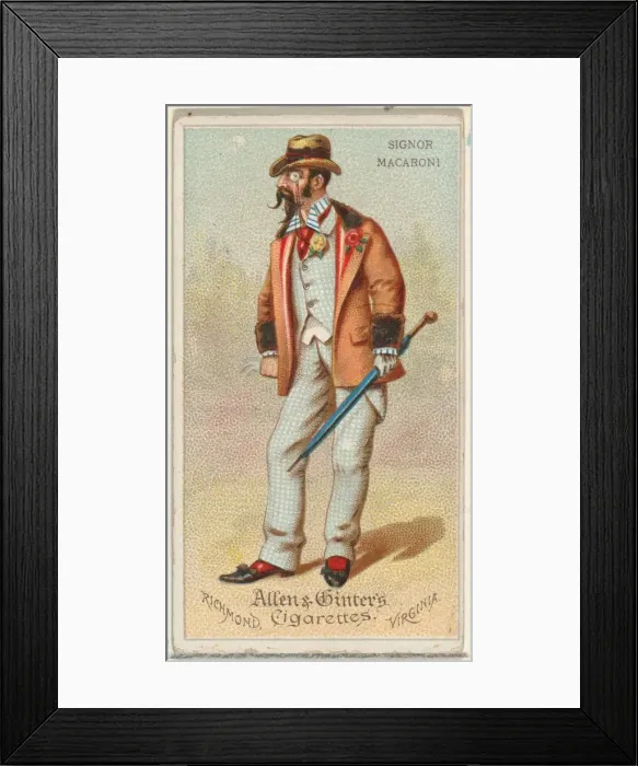 Framed Print : Signor Macaroni, from Worlds Dudes series (N31) for Allen & Ginter Cigarettes, 1888 Framed Print : Signor Macaroni, from Worlds Dudes series (N31) for Allen & Ginter Cigarettes, 1888